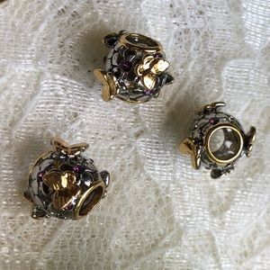 Vintage Gold-tipped Butterflies over Rhinestone-studded Silver Flowers Charm